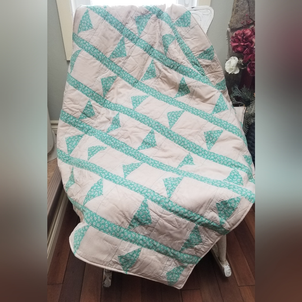 Baby Quilt Teal Unisex Handmade Rustic Primitive Blanket Nwtag